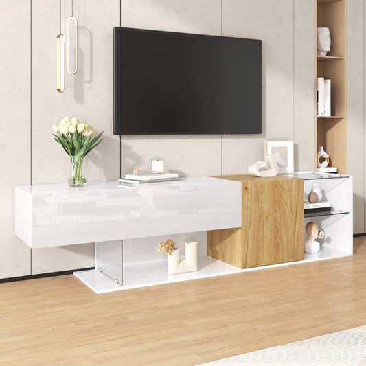 TV-meubel – TV-kast – Mediameubel – Entertainmentmeubel – Salontafel – Hoogglans Wit – 180 cm Breed – Glasplanken – Minimalistisch Design