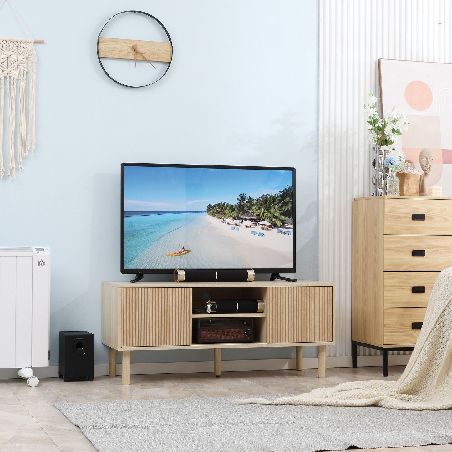 Tv Meubel – TV Kast – TV Dressoir – TV Stand – Meubel – Scandinavisch Design – 2 Schuifdeuren – Kabeldoorvoer – 115x40x49 cm – Geschikt tot 50 inch