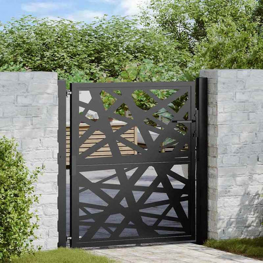 Metalen Poort – Tuinpoort – Buitenhek – Terraspoort – Afscheiding – Zwart Mat – 105x105 cm – Duurzaam Geometrisch Design