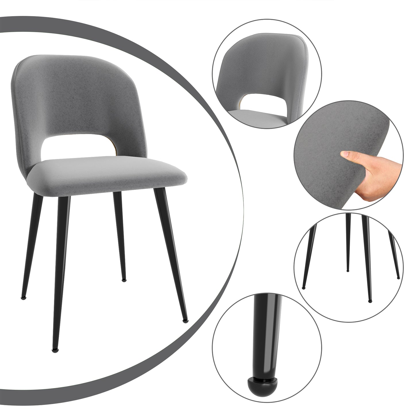 Eetkamerstoel – Stoel – Dining Chair – Keukenstoel – Dining Room Chair – Grijs Fluwelen Bekleding – Ergonomisch Ontwerp – 48x45x85 cm Compact Formaat