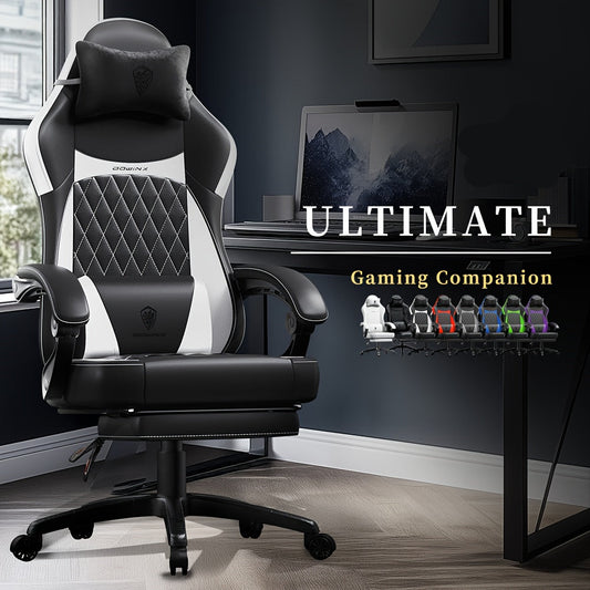 Gamingstoel – Gamestoel – Gaming Chair – Game Stoel – Racestoel – Ergonomisch Ontwerp – Roestvrij Stalen Frame Zwart-Wit