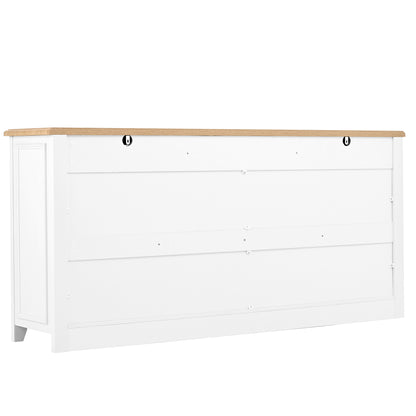 Dressoir – Sideboard – Buffetkast – Opbergkast – Kast – Modern Design – MDF Wit Met Houtlook – 160x35x76 cm – Verstelbare Planken – 3 Lades & 4 Deuren – Zwarte Handgrepen