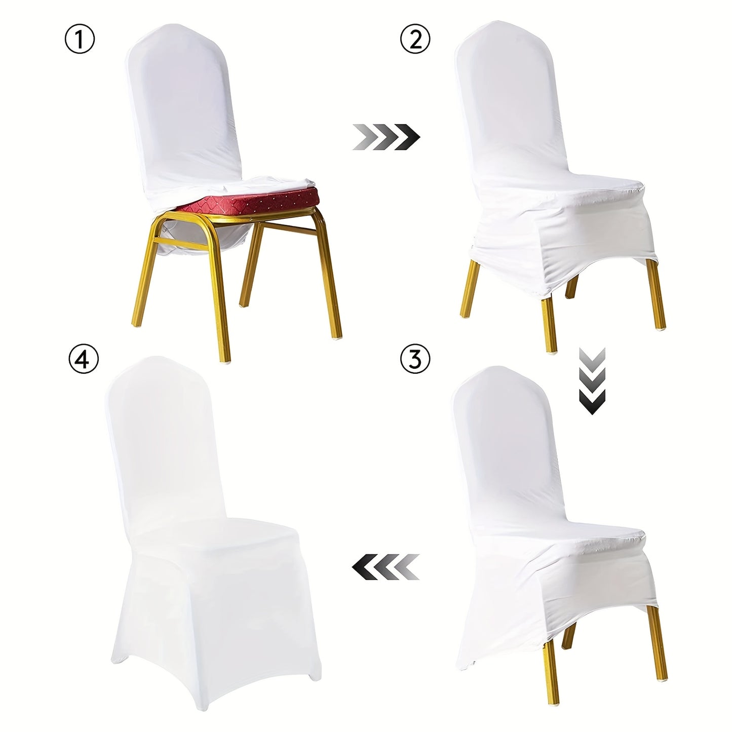 Stretch Stoelhoezen – Stoelhoes – Stoelhoezens – Stoelbekleding – Stoel Overtrek – Set van 50 Wit – Elastisch & Geschikt voor Vouwstoelen – Makkelijk Wasbaar & Duurzaam