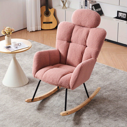 Schommelstoel – Schommelstoelen – Relaxfauteuil – Draaifauteuil – Loungestoel – Roze Variant – Dikke Ergonomische Rugleuning – Zachte Teddy Bekleding