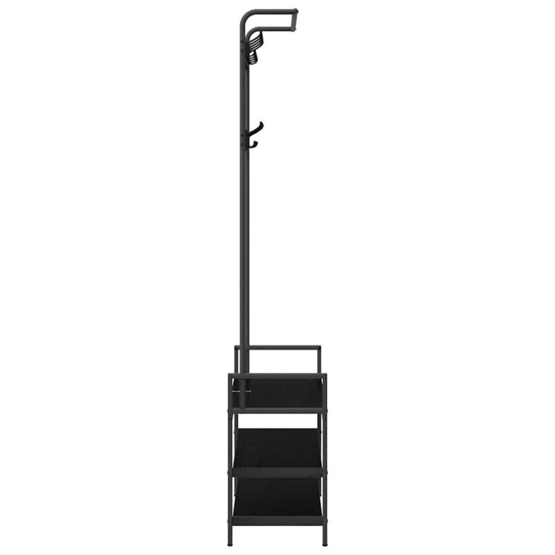 Kapstok Zwart Eiken – Garderobe Standaard – Jasrek – Schoenenrek – Halmeubel – Compact Ontwerp – Duurzaam Gelamineerd Hout – 75x34x184 cm
