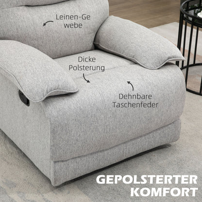 TV Fauteuil – Relaxstoel – Lounge Stoel – Draaifauteuil – Relaxfauteuil – Lichtgrijs – Verstelbare Rugleuning Tot 150° – Stevig Houten Frame Met Pocketvering