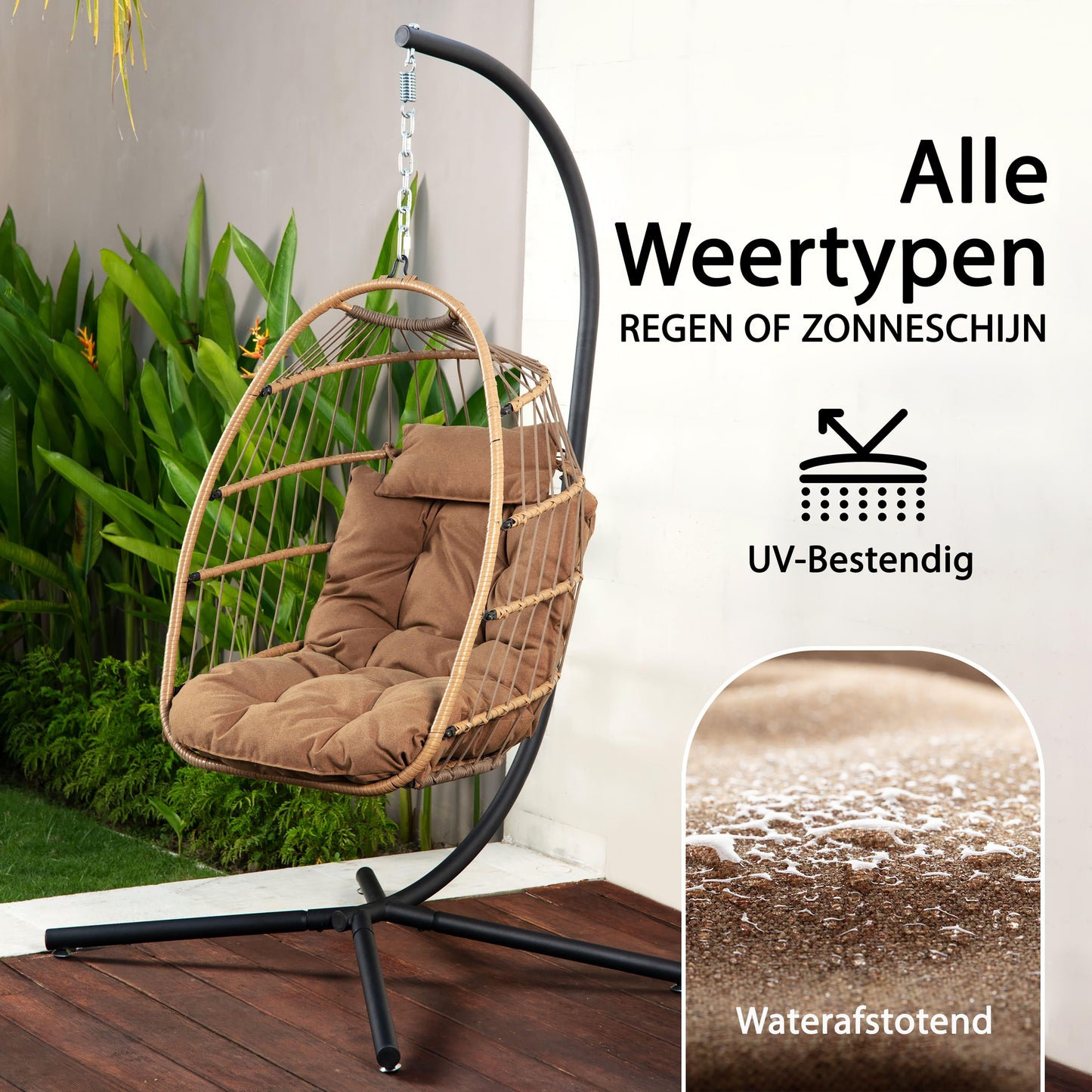 Hangende Ei-stoel – Hangstoel – Schommelstoel – Tuinstoel – Relaxstoel – Met Standaard – Draagvermogen 250 kg – Poedergecoat Stalen Frame