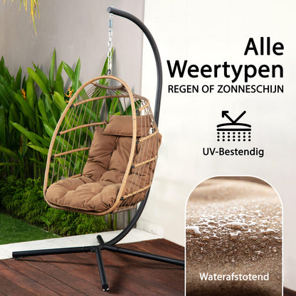 Hangende Ei-stoel – Hangstoel – Schommelstoel – Tuinstoel – Relaxstoel – Met Standaard – Draagvermogen 250 kg – Poedergecoat Stalen Frame