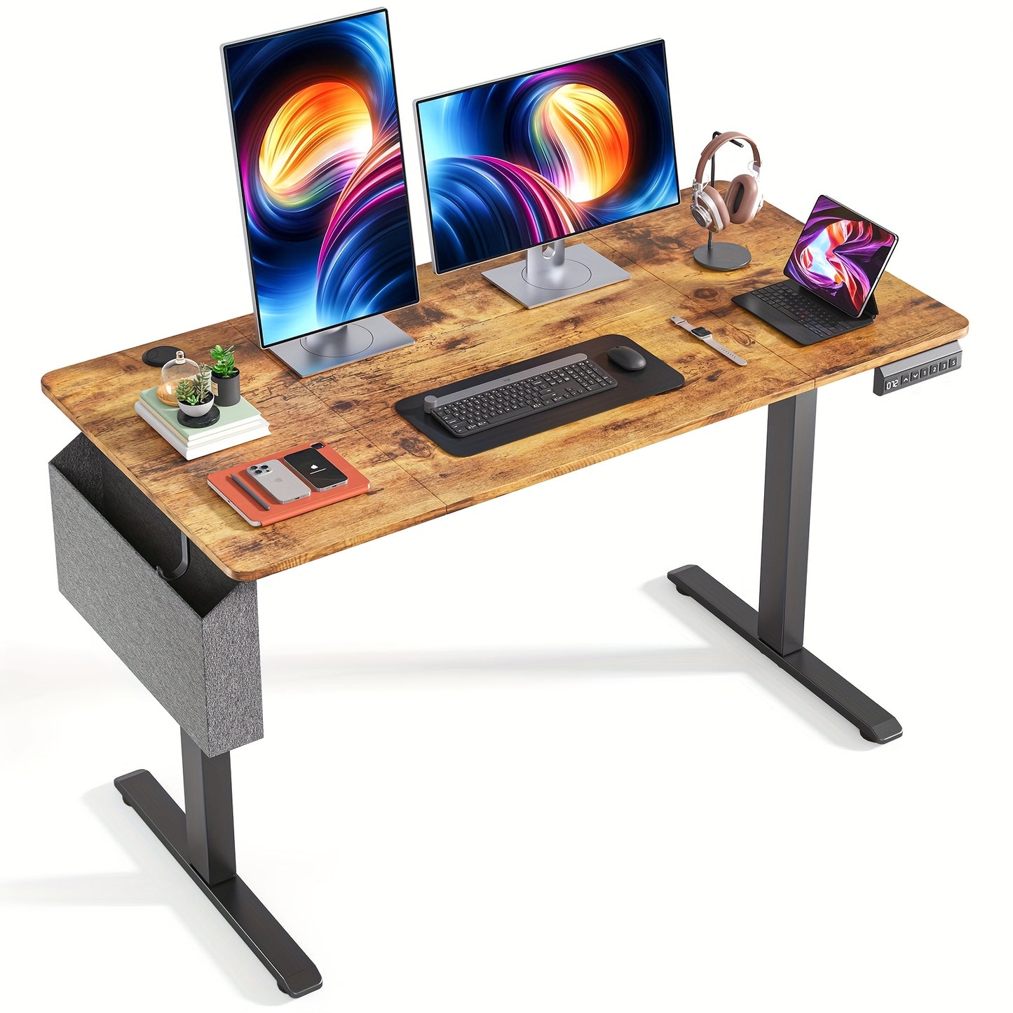 Bureau – Bureaublad – Werkplek – Bureauwerk – E-Sports Desk – Verstelbare Hoogte – Houten Tafelblad – Stevig Metaal – Wit – Ruim & Functioneel