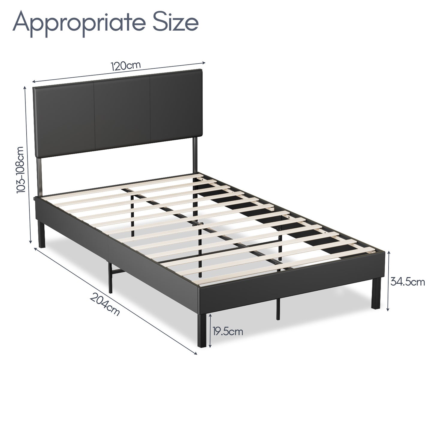 Bed Frame Robust Bed Frame 120*200CM/140*200CM Slatted Frame Maximum Load Capacity 350 Kg for Imitation Leather