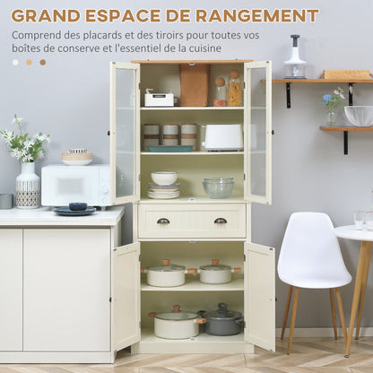 Keukenkast – Buffetkast – Dressoir – Opbergkast – Kast Met Lade – 4 Deuren Inclusief 2 Glazen Deuren – Hoogte 182,5 cm – MDF Beige