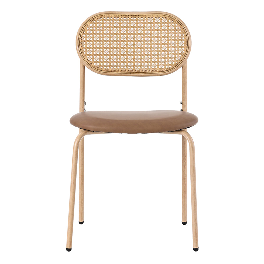Set of 6 Modern Minimalist Rattan Lounge Chairs with Sturdy Metal Legs - Brown Woven Seating for Living Room, Bedroom & Dining Area - Lightweight Durable Design, Easy-Clean Surface, Versatile Indoor Furniture for Home or Comm
