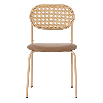 Set of 6 Modern Minimalist Rattan Lounge Chairs with Sturdy Metal Legs - Brown Woven Seating for Living Room, Bedroom & Dining Area - Lightweight Durable Design, Easy-Clean Surface, Versatile Indoor Furniture for Home or Comm