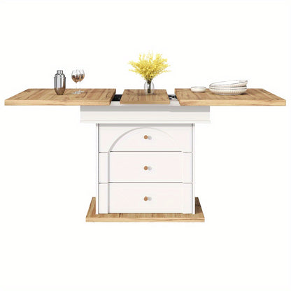 Uittrekbare Eettafel – Uitklapbare Keukentafel – Multifunctionele Tafel – Ruimtebesparende Eetkamertafel – Wit – 110-140 x 80 cm – Lichtgewicht en Onderhoudsvriendelijk