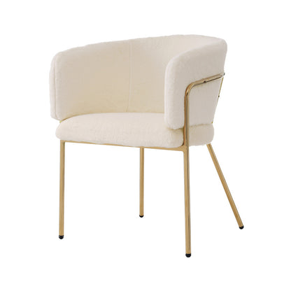 Fauteuil – Lounge Stoel – Relaxstoel – Leunstoel – Set Van 2 – Beige Imitatiebont – Metalen Pootjes – Comfortabel En Duurzaam