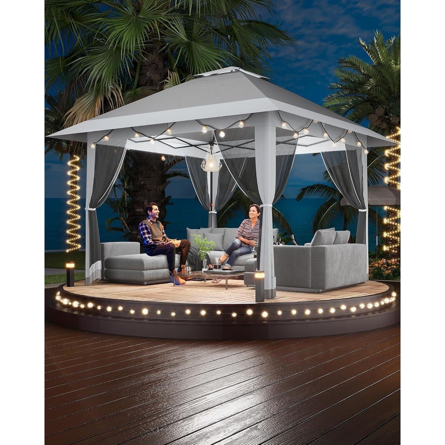 Pop-up Tent – Vouwtent – Zonnescherm – Partytent – Tuinentent – Verstelbare Canopy – Insectennet – Lichtgewicht Alloy Staal – Waterafstotende Oxford Stof – 365x365 cm – Draagbare Opbergtas – Donkergrijs/Grijs