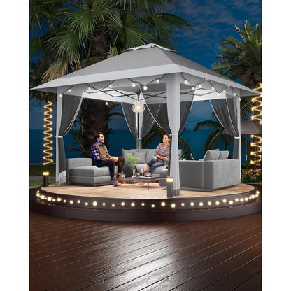 Pop-up Tent – Vouwtent – Zonnescherm – Partytent – Tuinentent – Verstelbare Canopy – Insectennet – Lichtgewicht Alloy Staal – Waterafstotende Oxford Stof – 365x365 cm – Draagbare Opbergtas – Donkergrijs/Grijs