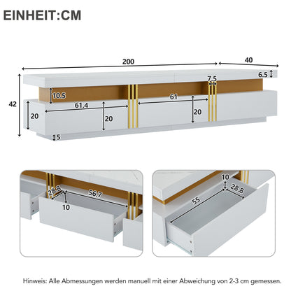 Modern TV-meubel – Tv-meubel – Lowboard – Tv-kast – Mediameubel – Marmerlook – 3 Laden – Kabeldoorvoer – Geschikt voor TV’s tot 90 inch – Wit-Goud