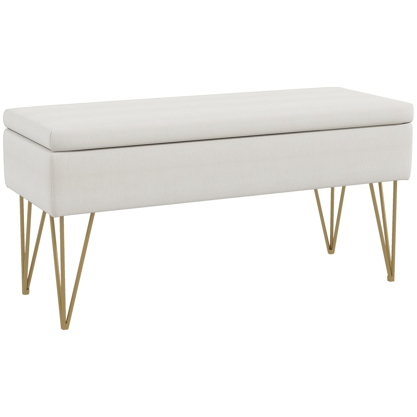 Opbergbank – Opbergbench – Slaapkamerbank – Poef – Zitbank – Linnenlook Bekleding – Stevig Metalen Frame – 100 x 40 x 49 cm – Crèmekleur