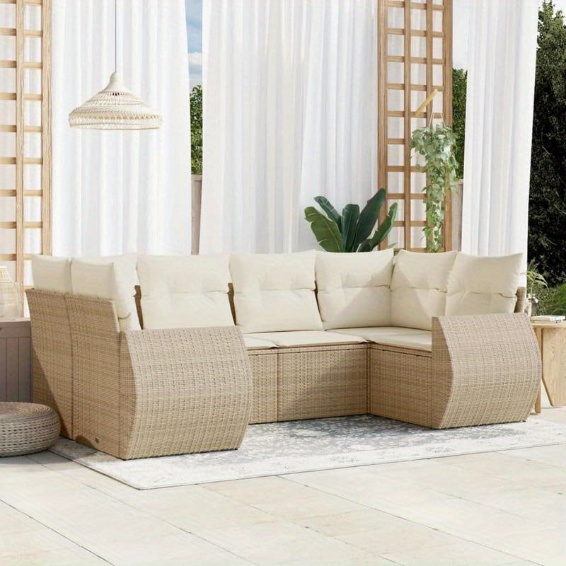 Loungebank – Tuinbank – Loungeset – Tuinmeubel – Balkonbank – Beige – 6-delig – Weerbestendig resin vlechtwerk – Inclusief Comfortabele Kussens