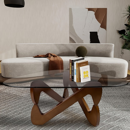 Triangle Salontafel – Salontafel Driehoek – Woonkamertafel – Koffietafel – Bijzettafel – Mid-Century Modern – Walnootkleurig Frame – Krasbestendig Gehard Glas – Eenvoudige Montage – Compact Ontwerp