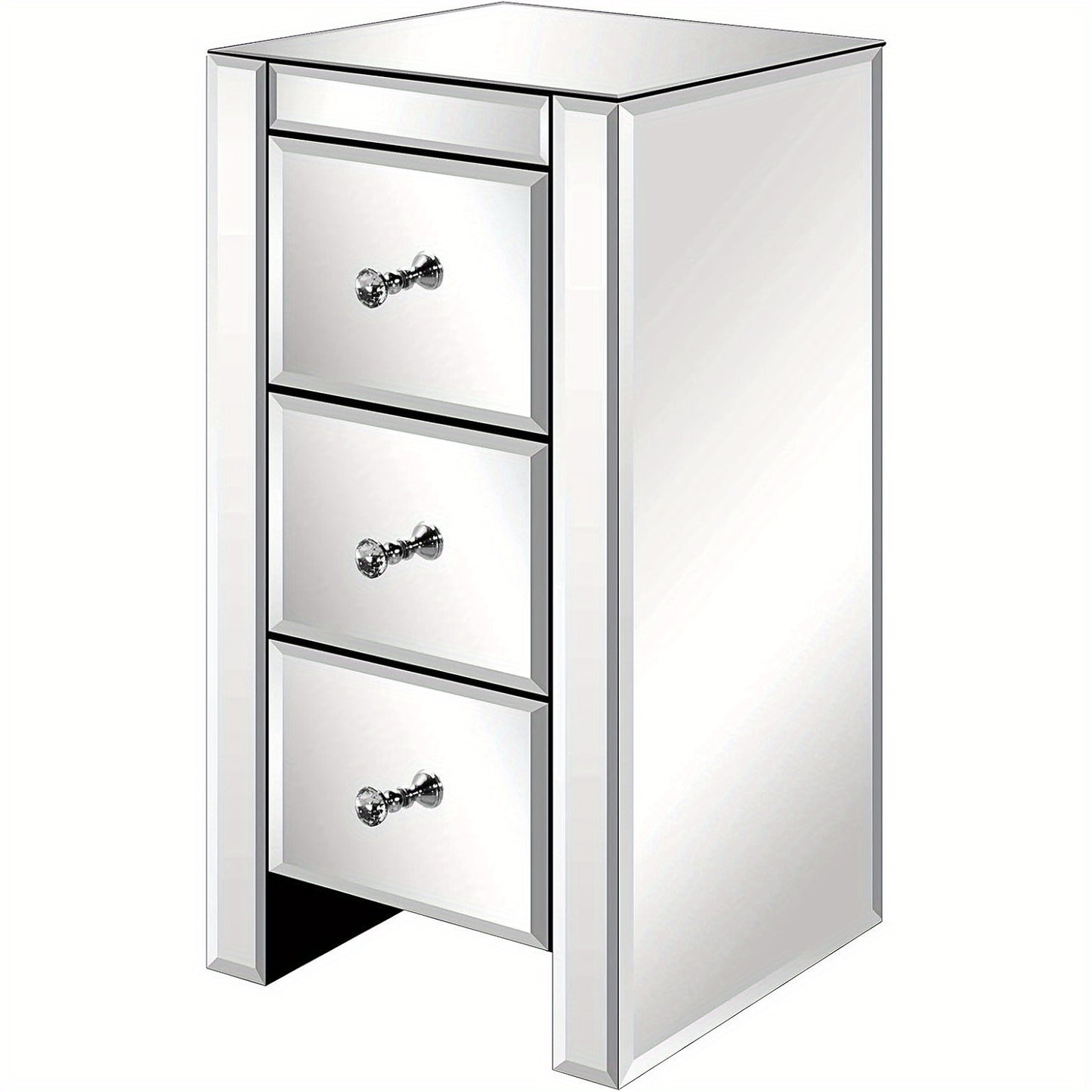 Spiegelend Nachtkastje – Spiegelend Nachtkastje – Bedkastje – Opbergkastje – Ladekastje – 30 x 30 x 60 cm – Met 3 Lades – Met Verstelbare Poten