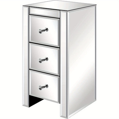 Spiegelend Nachtkastje – Spiegelend Nachtkastje – Bedkastje – Opbergkastje – Ladekastje – 30 x 30 x 60 cm – Met 3 Lades – Met Verstelbare Poten