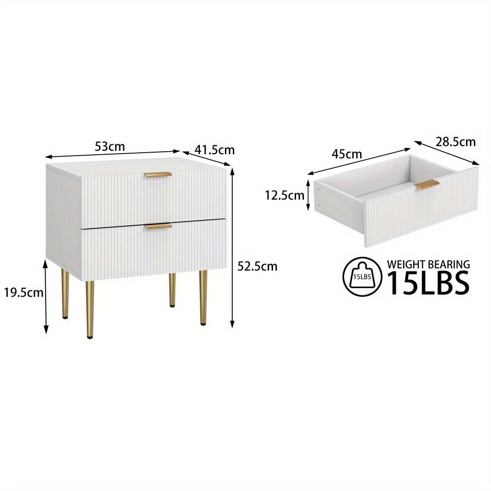 Nachtkastje – Bedside Table – Nachtkast – Bijzettafel – Opberglade – Modern Design – 2 Lades – Stevige Metalen Poten – Compact 53x41,5 cm
