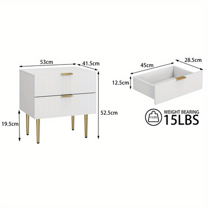 Nachtkastje – Bedside Table – Nachtkast – Bijzettafel – Opberglade – Modern Design – 2 Lades – Stevige Metalen Poten – Compact 53x41,5 cm