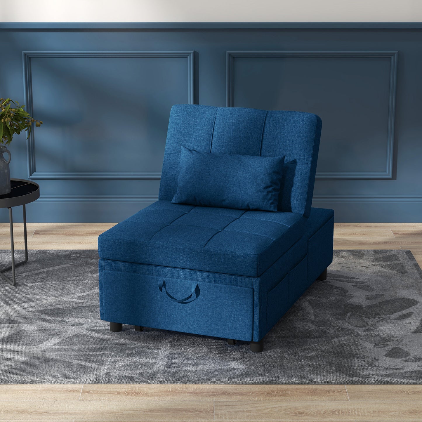Fauteuil Bedbank – 1-Zitsbank – Slaapfauteuil – Loungezetel – Slaapstoel – Verstelbare Rugleuning – Geïntegreerd Kussen – Blauw