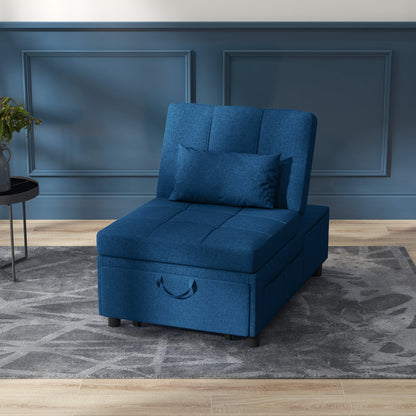 Fauteuil Bedbank – 1-Zitsbank – Slaapfauteuil – Loungezetel – Slaapstoel – Verstelbare Rugleuning – Geïntegreerd Kussen – Blauw