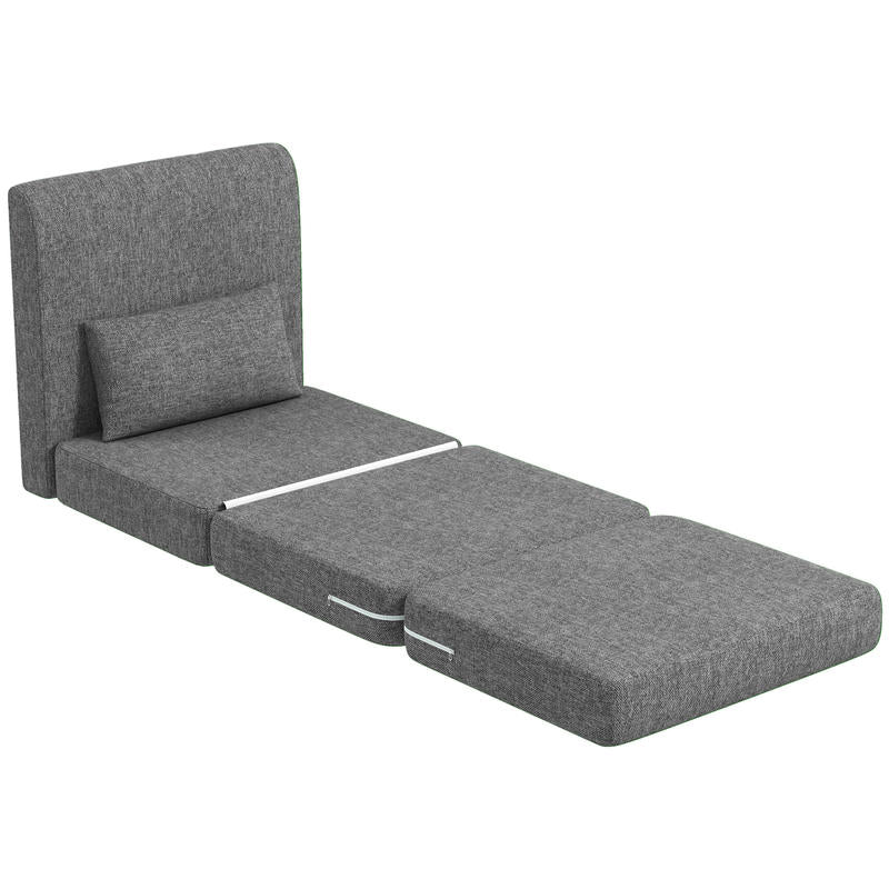 Slaapbank – Slaapbank Opklapbaar – Slaapbank 3-standen – Slaapbank Compact – Slaapbank Voor Gasten – Met Metaalframe & Hardhouten Constructie – Inklapbaar Matras & Stijlvolle Grijze Stoffering