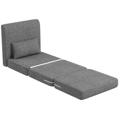 Slaapbank – Slaapbank Opklapbaar – Slaapbank 3-standen – Slaapbank Compact – Slaapbank Voor Gasten – Met Metaalframe & Hardhouten Constructie – Inklapbaar Matras & Stijlvolle Grijze Stoffering