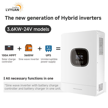 Omvormer – Inverter – Spanningsomvormer – Zonne-omvormer – Stroomomvormer – 3600W Pure Sine Wave – 24V Batterijcompatibel – Ingebouwde UPS – Zonnepaneel Laadstroom 60A
