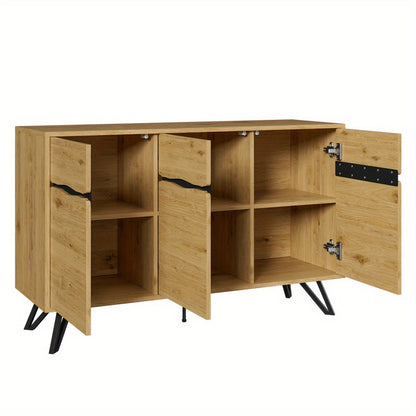 Dressoir – Opbergkast – Ladekast – Buffetkast – Kast – Modern Design – Zwart Metalen Poten & Wit – Onderhoudsvriendelijk Zonder Hout – 3 Deuren Met Open Vak En Verstelbare Plank