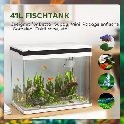 Aquarium – Visbak – Vistank – Aquariumset – Aquariumkast – 41 Liter Inhoud – Kleurveranderende LED Verlichting – Filter Systeem – Wit