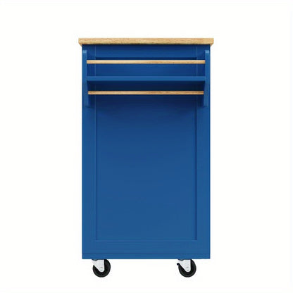 Keukeneiland – Keukenwagen – Keukentrolley – Buffetkast – Opbergkast – Blauw Met Houtnerf – 102x45x92 cm – Duurzaam Met Metaalframe