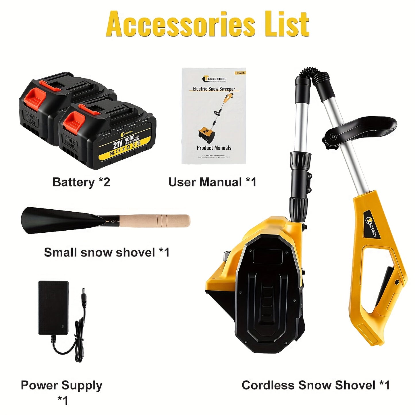 Draadloze Elektrische Sneeuwschep – Sneeuwruimer – Sneeuwverwijderaar – Accu Sneeuwschep – Telescopische Sneeuwschop – 2 x 4000mAh Batterijen – Inklapbaar En Lichtgewicht