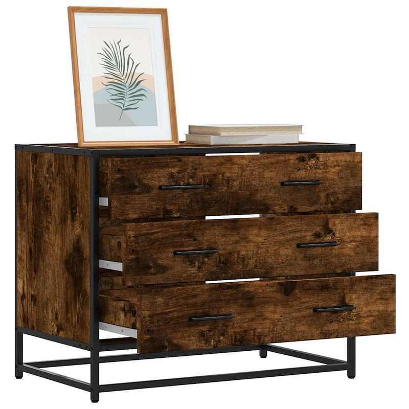 Easy Assembly Modern Dresser - Smoked Oak Finish, Sturdy Construction with Three Drawers, Compact Storage Cabinet for Living Room, Bedroom, Home Office - Engineered Wood Furniture (70x41x56cm), Wood Dresser for Bedroom, Minim