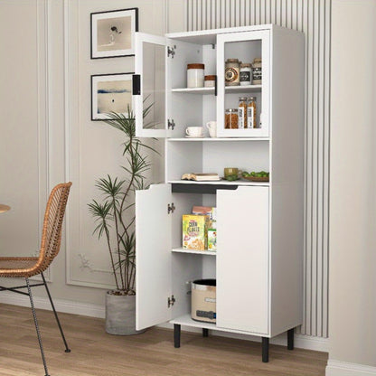 Boekenkast – Boekenrek – Opbergkast – Vakkenkast – Wandkast – Modern – Met 4 Glazen Deuren – Verstelbare Planken – Metalen Stevige Constructie – Verticale Ruimtebesparing – Wit