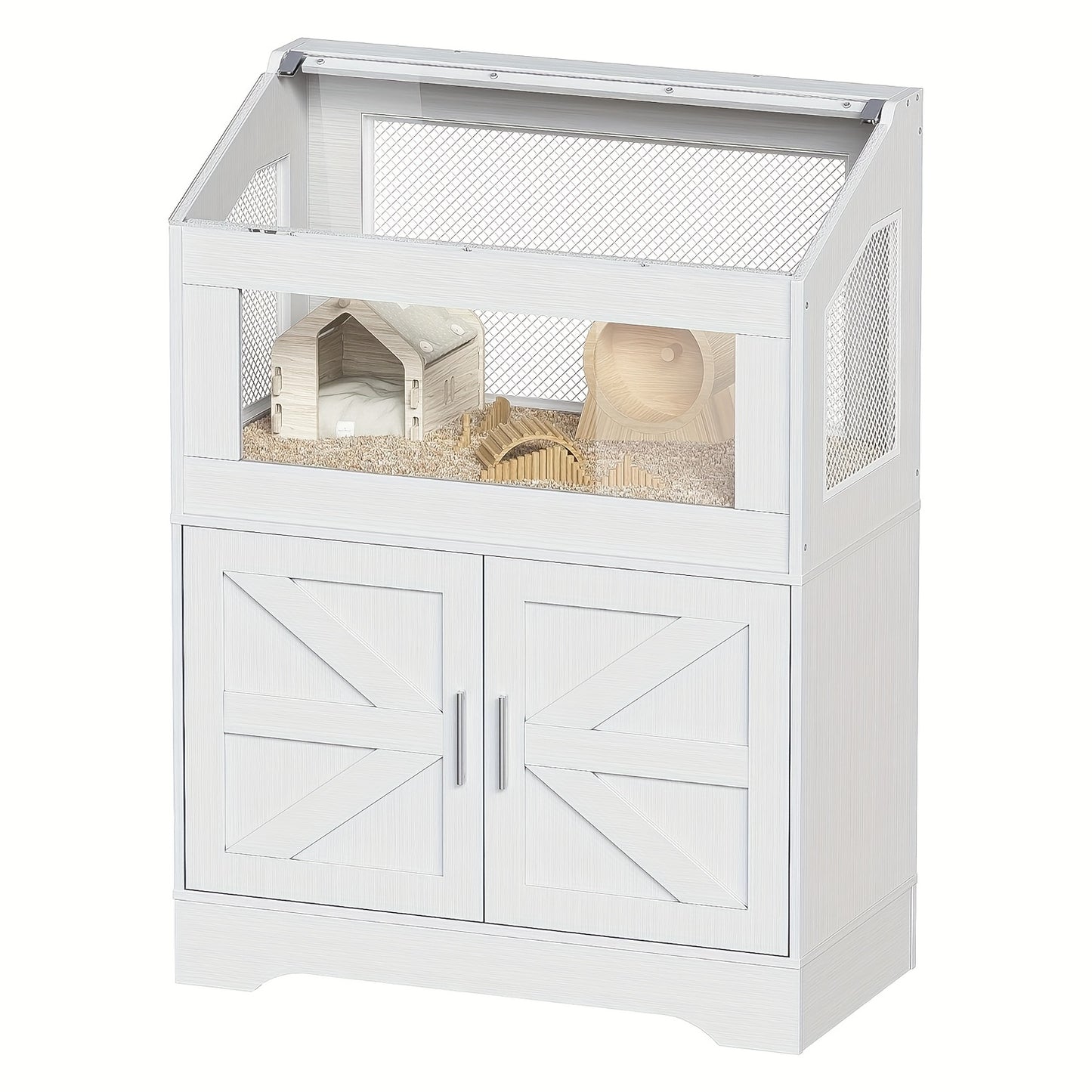 Hamsterkooi – Houten Kooi – Knaagdierkooi – Rattenkooi – Caviakooi – Ruime Kooi 108x80x40 cm – Met Ventilatie & Opbergruimte – Wit