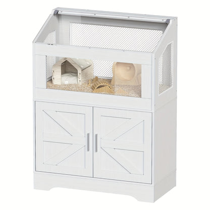 Hamsterkooi – Houten Kooi – Knaagdierkooi – Rattenkooi – Caviakooi – Ruime Kooi 108x80x40 cm – Met Ventilatie & Opbergruimte – Wit