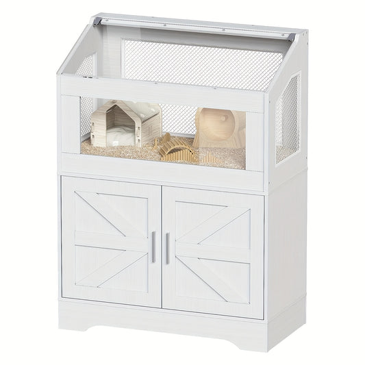 Hamsterkooi – Houten Kooi – Knaagdierkooi – Rattenkooi – Caviakooi – Ruime Kooi 108x80x40 cm – Met Ventilatie & Opbergruimte – Wit