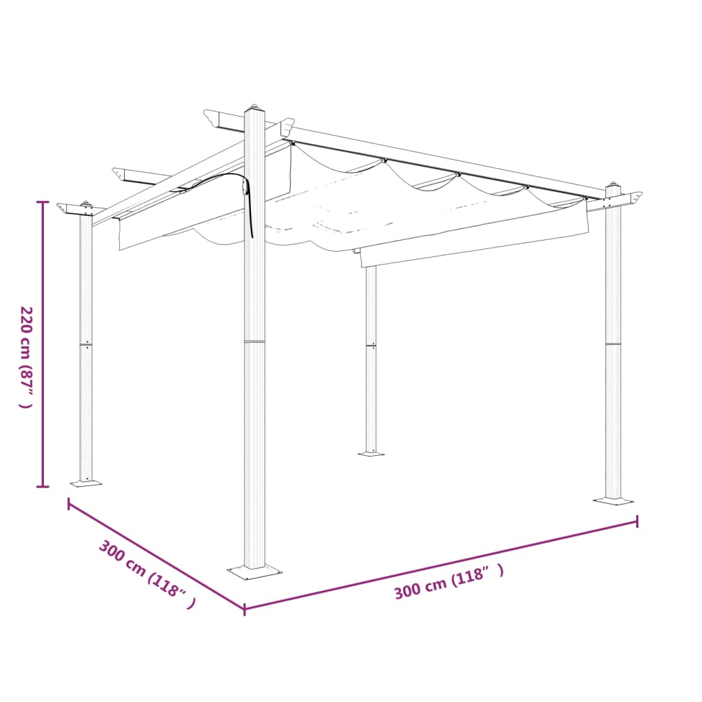 Tuinprieel – Tuinscherm – Prieel – Pergola – Tuinoverkapping – Uitschuifbaar Dak – Gepoedercoat Staal – 3x3m – Taupe