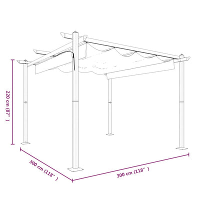 Tuinprieel – Tuinscherm – Prieel – Pergola – Tuinoverkapping – Uitschuifbaar Dak – Gepoedercoat Staal – 3x3m – Taupe