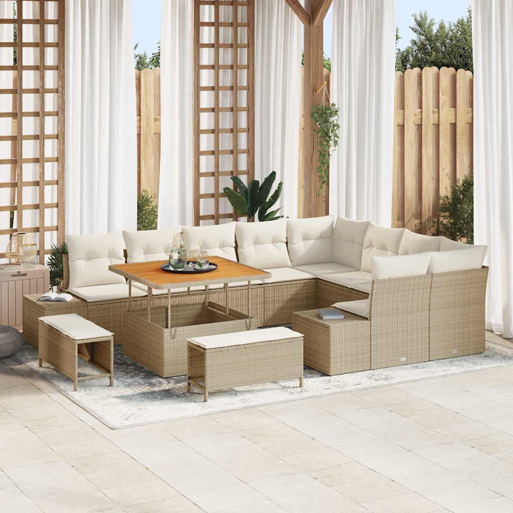 Tuinbank – Buitenbank – Loungeset – Tuinmeubel – Balkonbank – Ruime Zithoek voor 5 Personen – Stijlvol UV-bestendig Rattan Frame – Beige met Crème Kussens