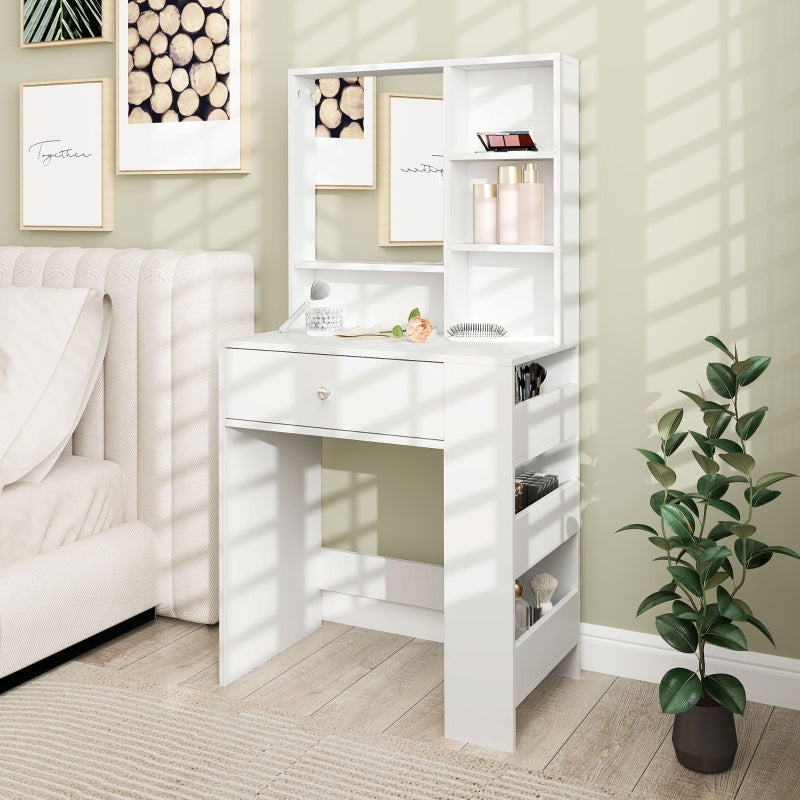 Make-up tafel – Kaptafel – Make-up bureau – Dressoir – Schoonheidstafel – Grote spiegel – Melamine spaanplaat – Compact formaat – Witte uitvoering