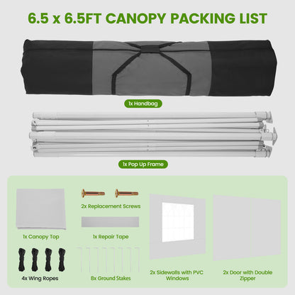 Partytent – Feesttent – Tuintent – Paviljoen – Vouwtent – Pop-up – 2×2m – Waterdicht Polyester Oxford – 4 Zijwanden Met UPF50+ Bescherming – Verstelbare Hoogte & Versterkt Zevenhoekig Stalen Frame