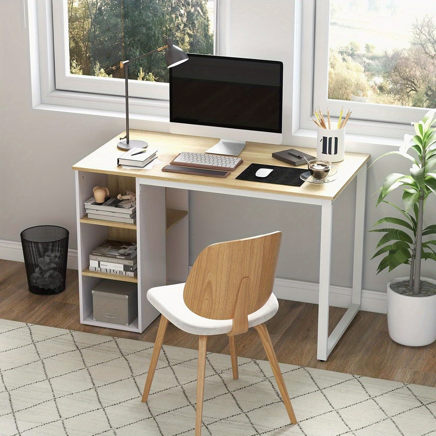 Computertafel – Bureau – Werktafel – Thuiskantoor Tafel – Studie Bureau – Natuurlijk Hout – 115 x 59,5 cm – Verstelbare Poten