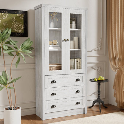 Highboard Kast – Opbergkast – Vitrinekast – Dressoir – Kledingkast – Metaal Frame & Houtlook – 80x34x171 cm – Geen Montage Nodig